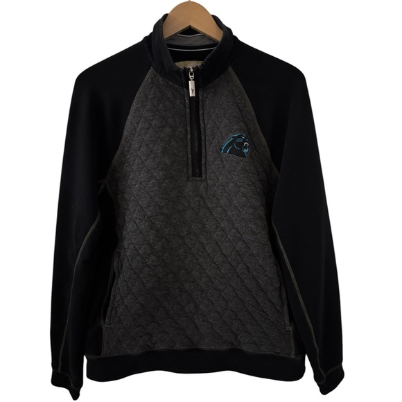 TOMMY BAHAMA Men's Carolina Panthers 1/4 Zip Quilted Pullover Sweatshirt Black M - Picture 7 of 7